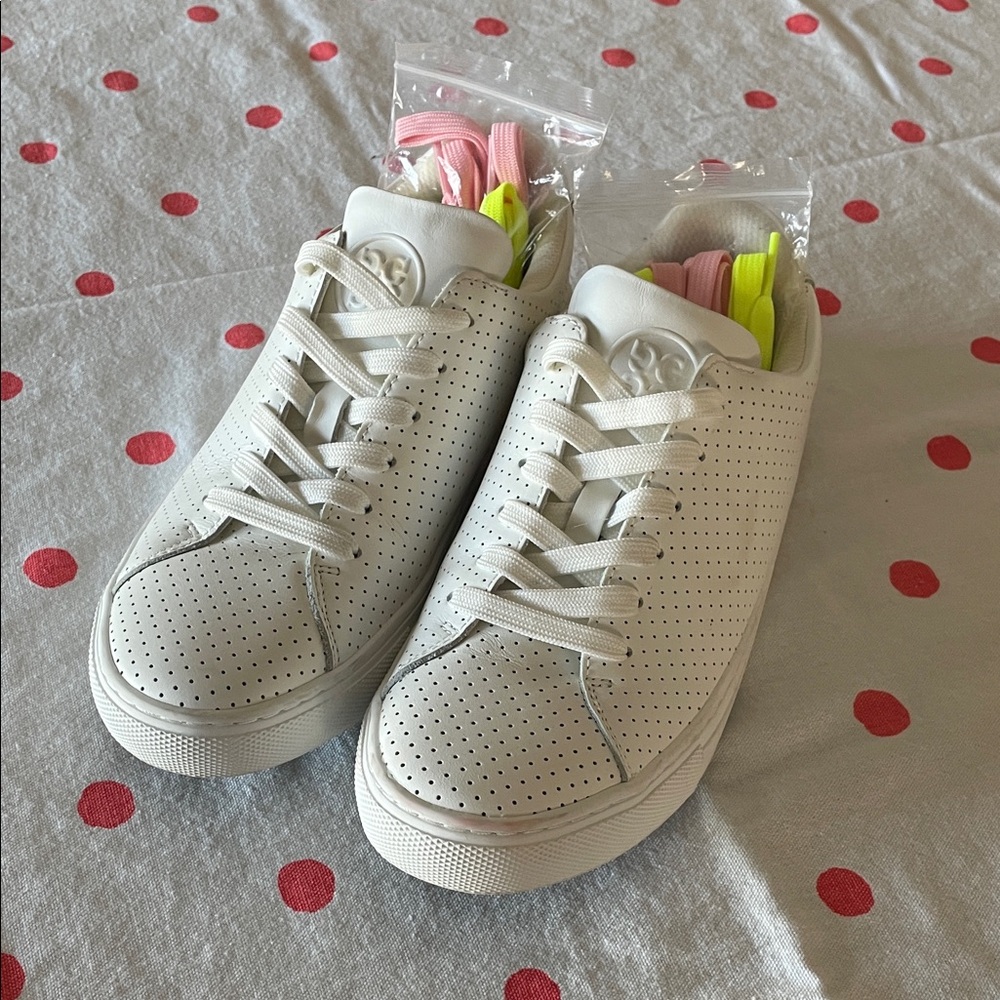 G/FORE White Perforated Durf Sneakers with Pink and Yellow Laces …Brand New!